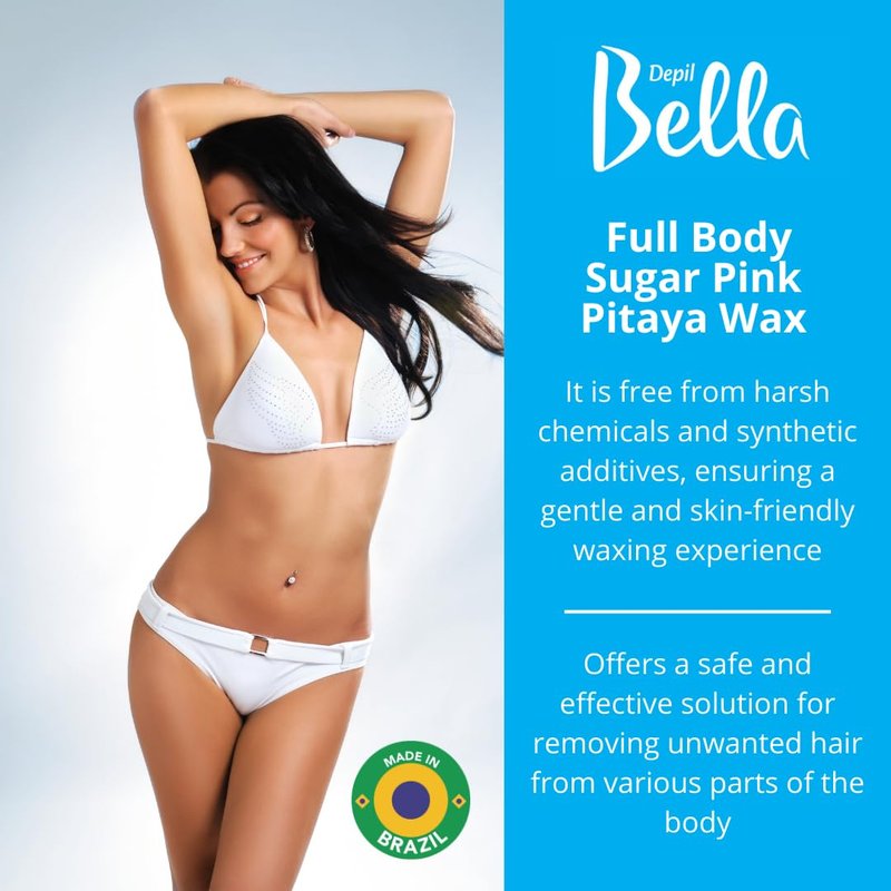 Depil Bella Brazilian Sugar Wax Pink Pitaya – Vegan Sugaring Paste for Hair Removal – Natural, Organic, Washable – Bikini, Brazilian, Legs, Face – All Skin Types, 2.87 lbs