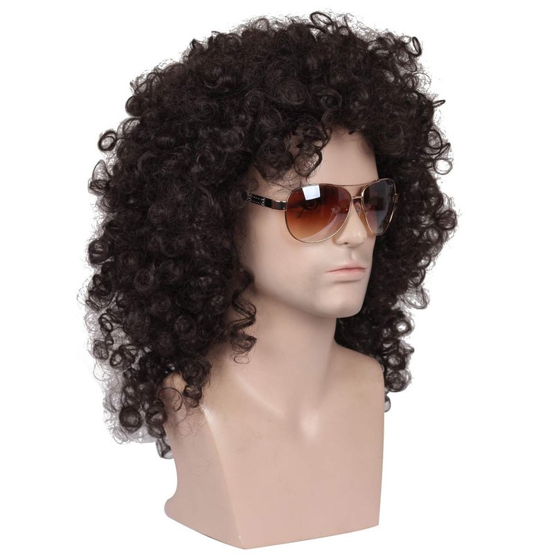 Medium Long Curly Kinky Dark Brown Natural Wig for Men - Realistic Style & Comfort