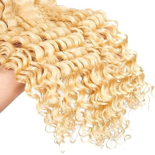 Curly Bundles Human Hair 26 28 30 Inch Blonde 613 Deep Wave Human Hair Bundles Unprocessed Brazilian Virgin Hair Double Weft Quick Weave for Black Women