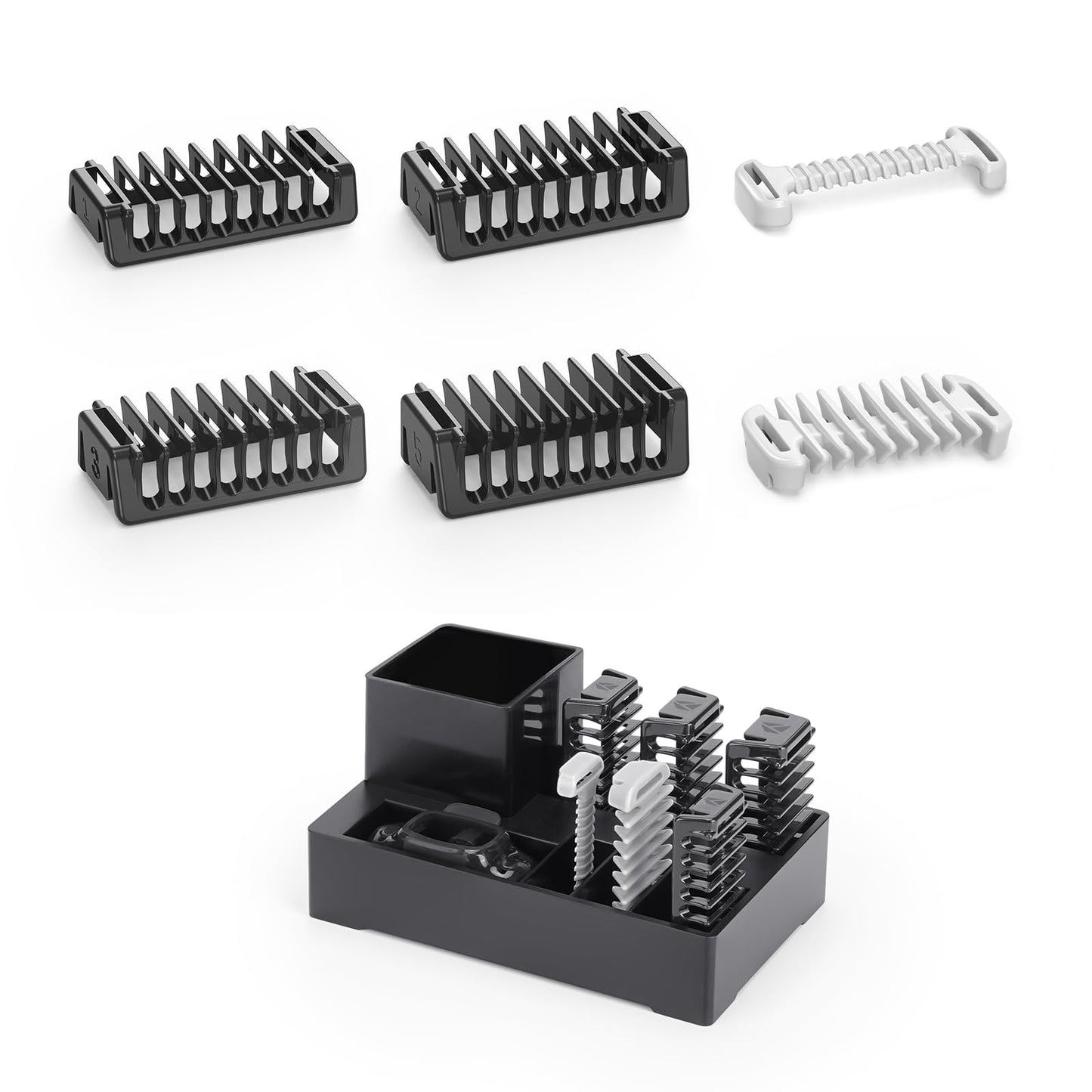 Guide Guards with Stand—1/2/3/5mm, Skin & Body Combs Replacement Fit for O Blade QP2724, QP2834, QP25XX, QP26XX, QP65XX, QP66XX Pro Series, Premium Guards with a Reliable Base (6PC+Stand)