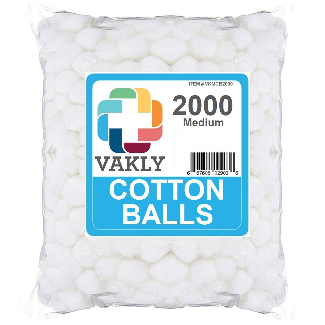 Vakly Cotton Balls 1 inch Medium (2000 Pack) – 100% Cotton Soft Absorbent Non-Sterile Balls for Makeup Removal, Nail Polish, Skincare, First Aid & Crafts