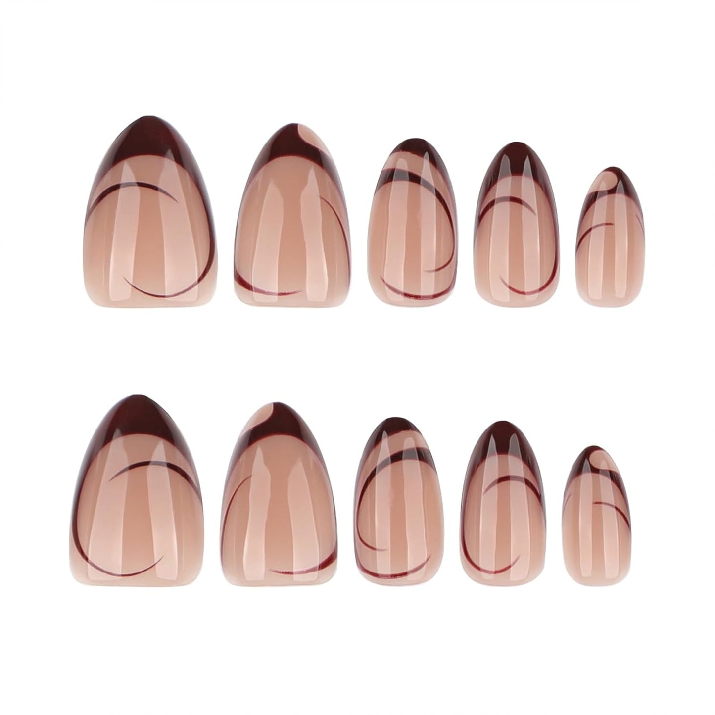 French Tip Almond Press-On Nails with Gold Bow | Reusable Glossy Acrylic False Nails for Women