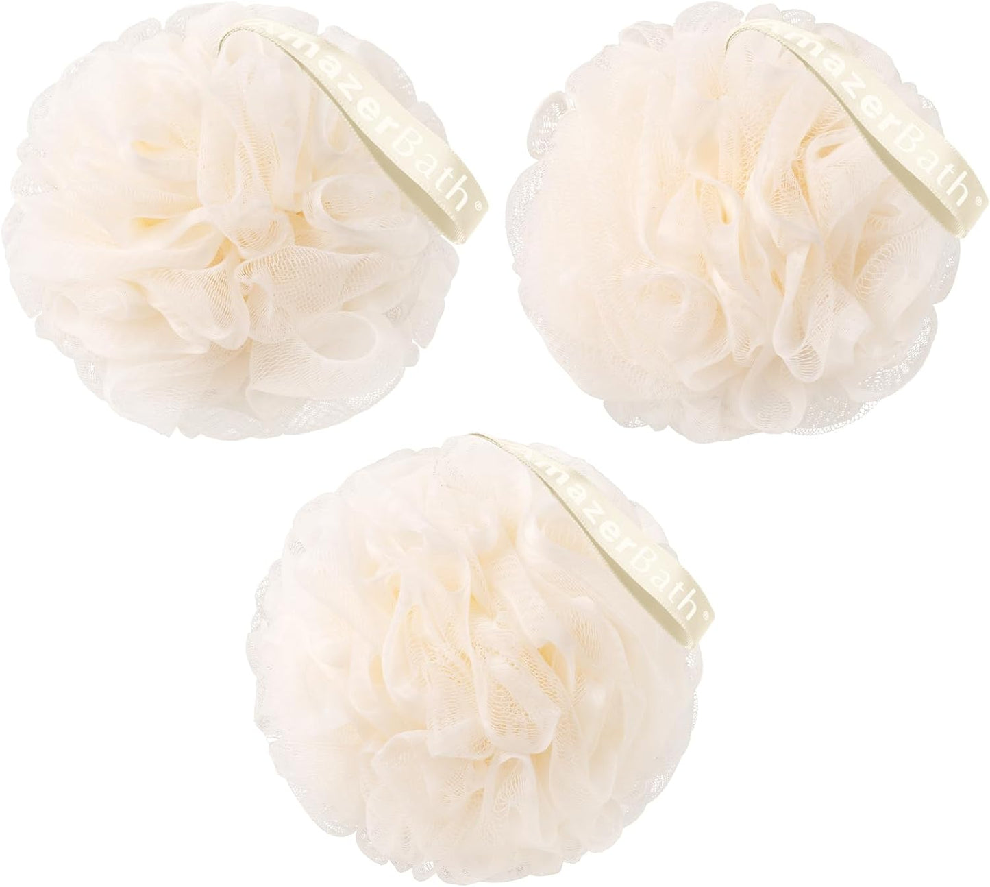AmazerBath Loofah Sponge, Shower Loofah for Men and Women - Body Scrubber Loofa Set of 3 Classic Black & White Edge, Bath Sponge 60g/PCS