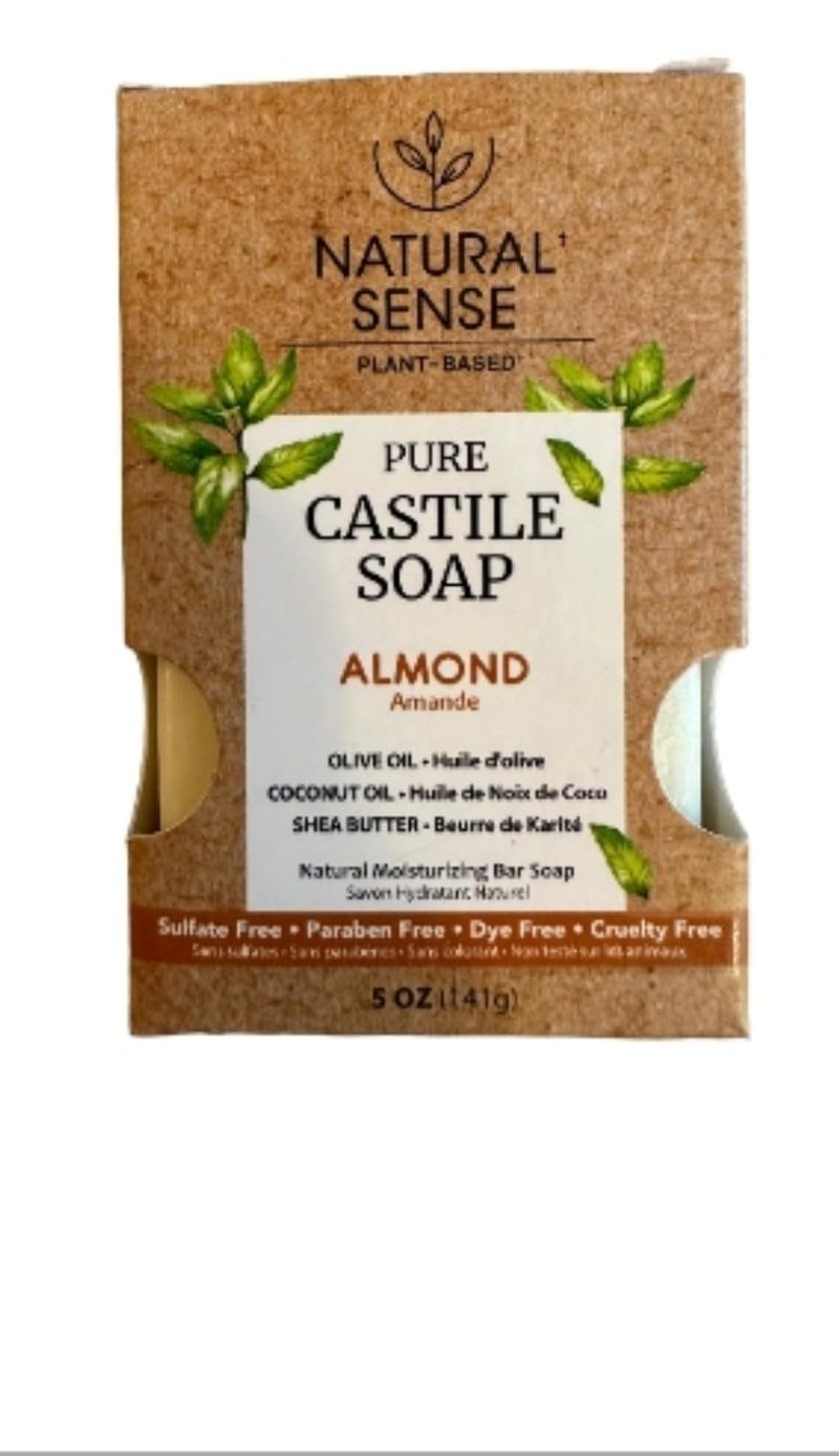 Natural Sense Plant-Based Pure Castile Soap, ALMOND, Sulfate-Free, Paraben-Free, Dye-Free, w/Olive & Coconut Oil and Shea Butter, 5 oz