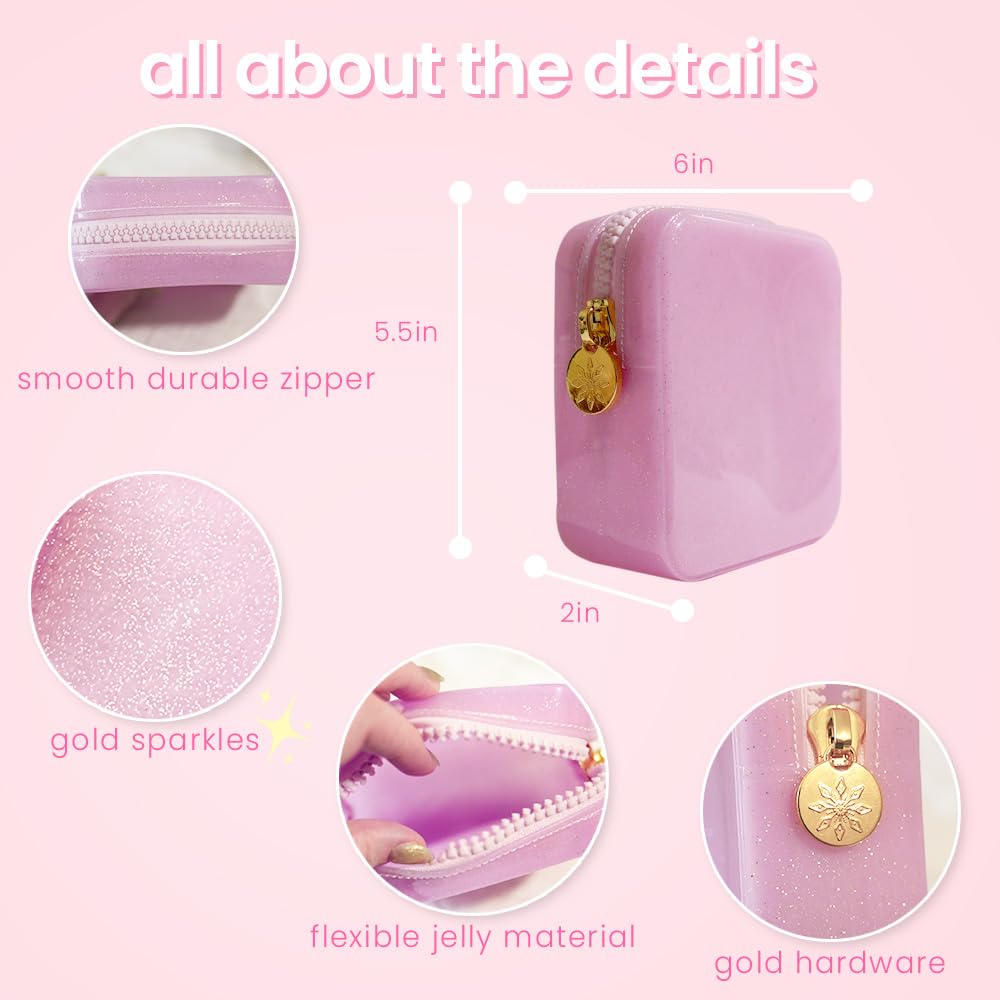 dreamie - Makeup Bag Travel Cosmetics Pouch, Toiletry Bag, Jelly, Zipper Pouch Purse, Cute Make Up Organizer Storage Tote for Women Girls, Waterproof Travel Skincare, Small Makeup Bag - Pink Lemonade