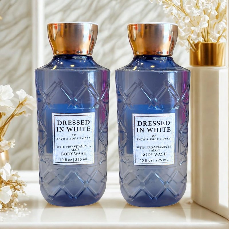 Bath & Body Works DRESSED IN WHITE Body Wash 2-piece Gift Set with a Red Bow for Holidays – 10 fl oz each