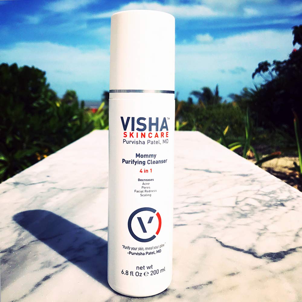 Visha Skincare Mommy 4 in 1 Multitasking Purifying Cleanser, Pregnancy and Nursing Safe Face Cleanser, Minimizes Pores, Reduce Facial Redness and Exfoliates, Great for Dry and Sensitive Skin 6.8oz