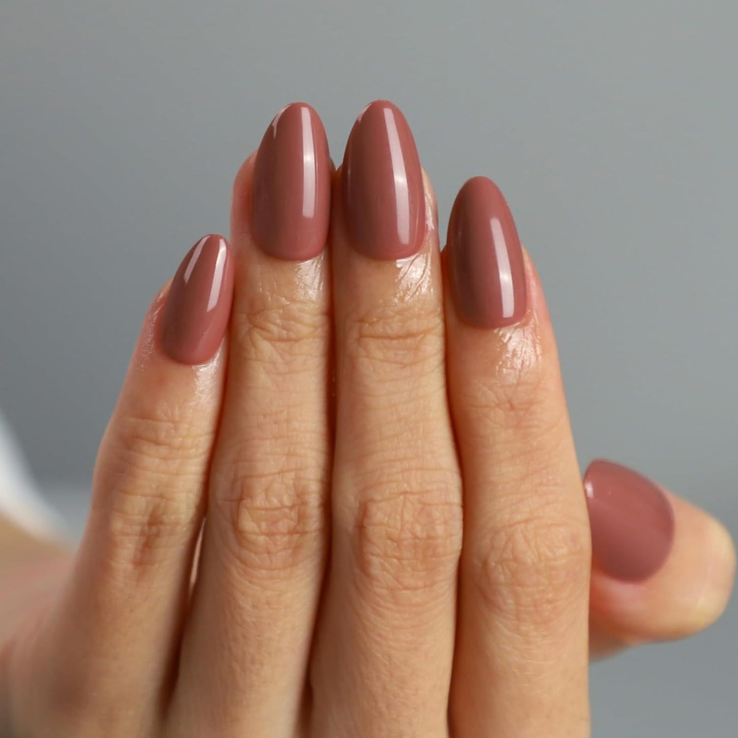 French Almond Gel Press On Nails Short 16 Sizes Fake Nails Glossy 32pcs, Nail Glue Included