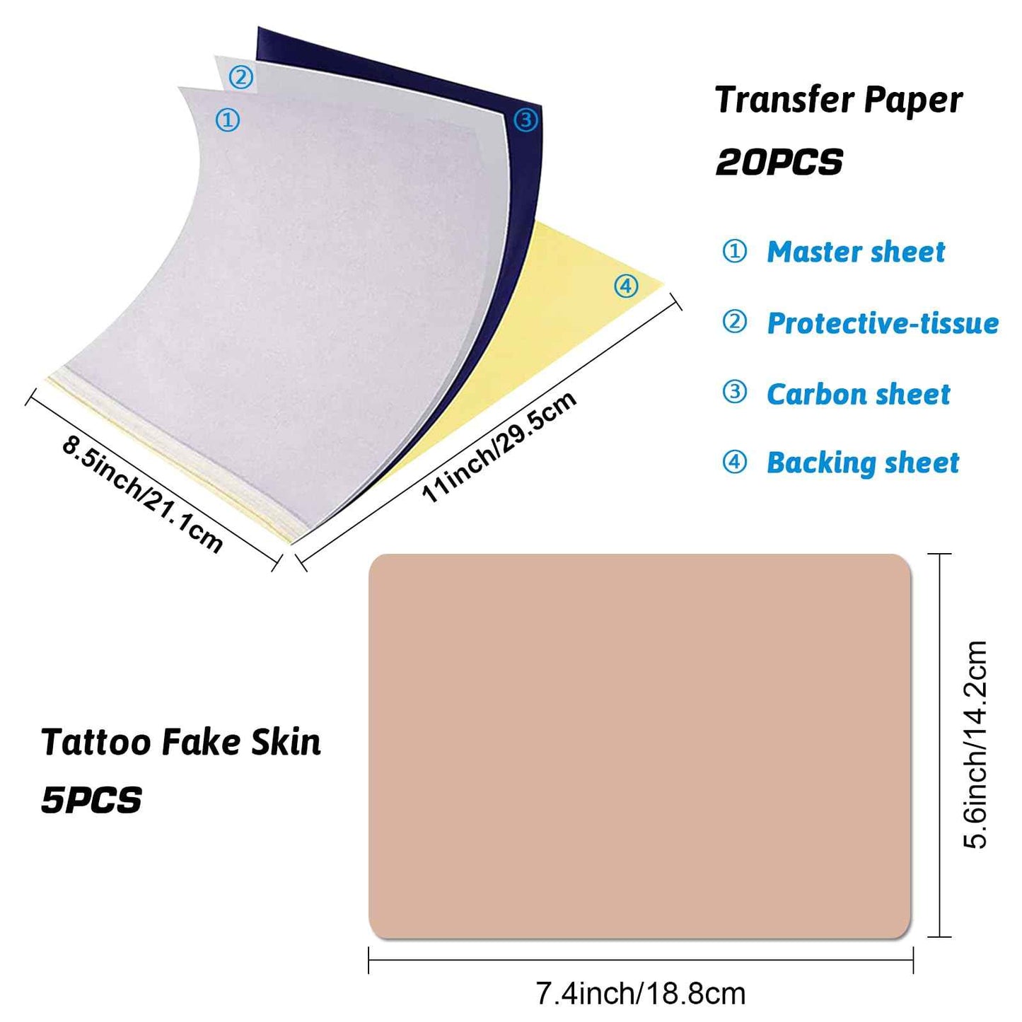 Combofix 25PCS Tattoo Skin with Transfer Paper Kit, Include 5PCS 3MM Blank Tattoo Practice Fake Skin and 20PCS Transfer Paper for Beginners & Artists Tattooing Supplies