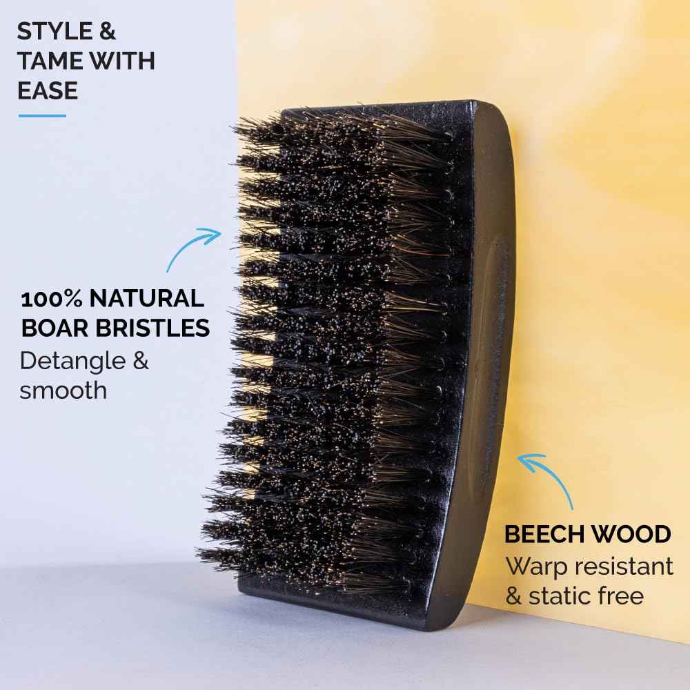 ZEUS Premium Hair Brush, Men's Grooming Beard & Hair Brush, Beech Wood & 100% Boar Bristle (Palm Brush)