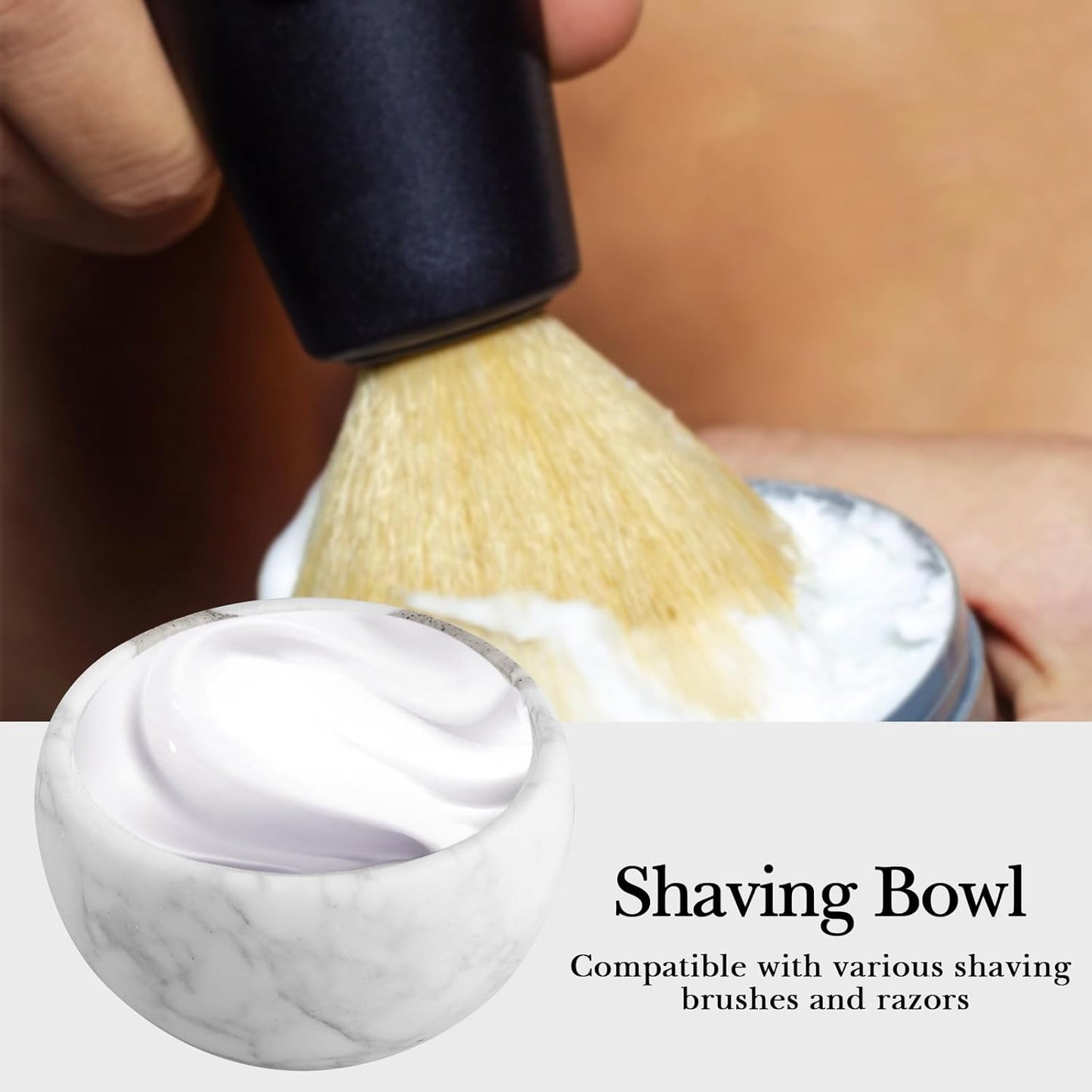 Marble Shaving Bowl - Modern Design Shaving Cream Cup | Large Capacity 4" x 2" (10cm x 6.5cm)