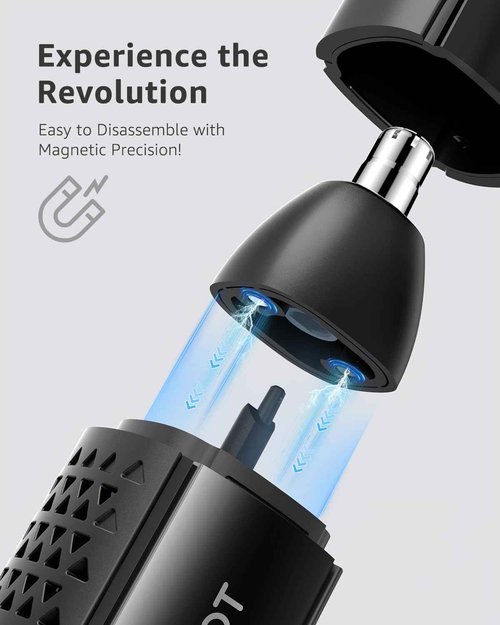 MANSPOT Nose & Ear Hair Trimmer for Men, 10000-RPM Electric Nose Trimmer for Men with Vacuum Cleaning System, IPX7 Waterproof, USB-C Charge, 90min Runtime,Magnetic Detachable Blade Head,Easy to Clean