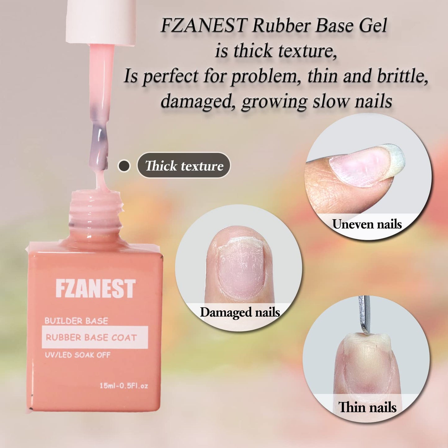 FZANEST Builder Gel Milky White Gel Polish Rubber Base For Nail Strengthener Extension LED Lamp Cured Color Base Nail Polish in Bottle