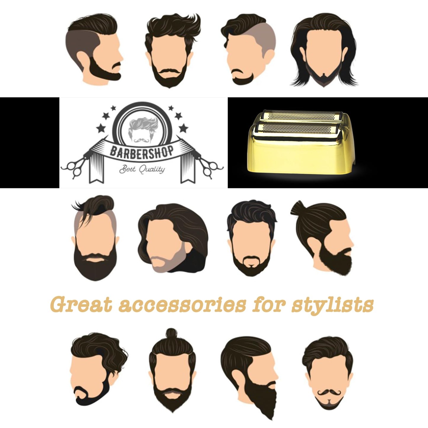 OXSITO 3Pack Golden Pro Replacement Foil and Cutters for Babylis FXFS02 Series MetalFX Double Foil Shavers
