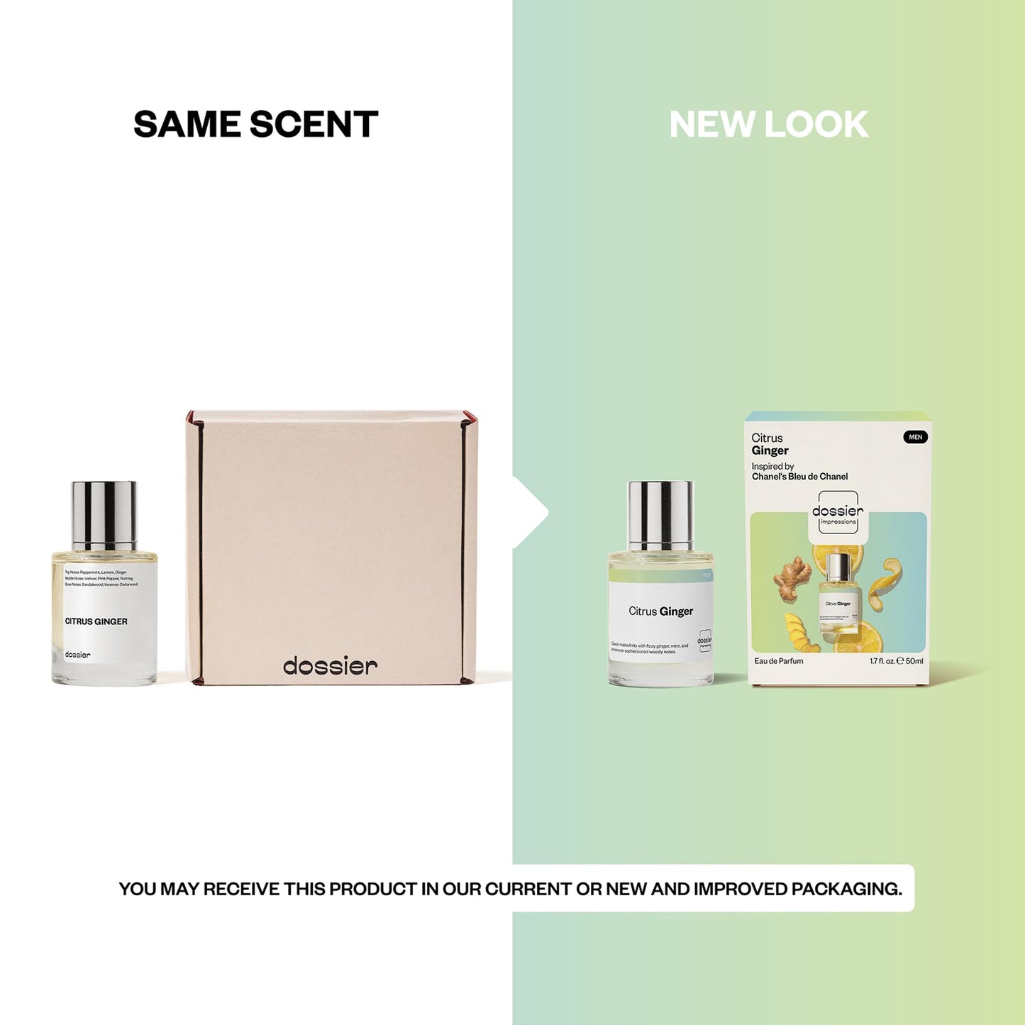 Dossier - Citrus Ginger - Eau de Parfum - Inspired by Bleu de Chanel - Long-Lasting Fragrance - Masculine - 1.7 fl oz (50ml)