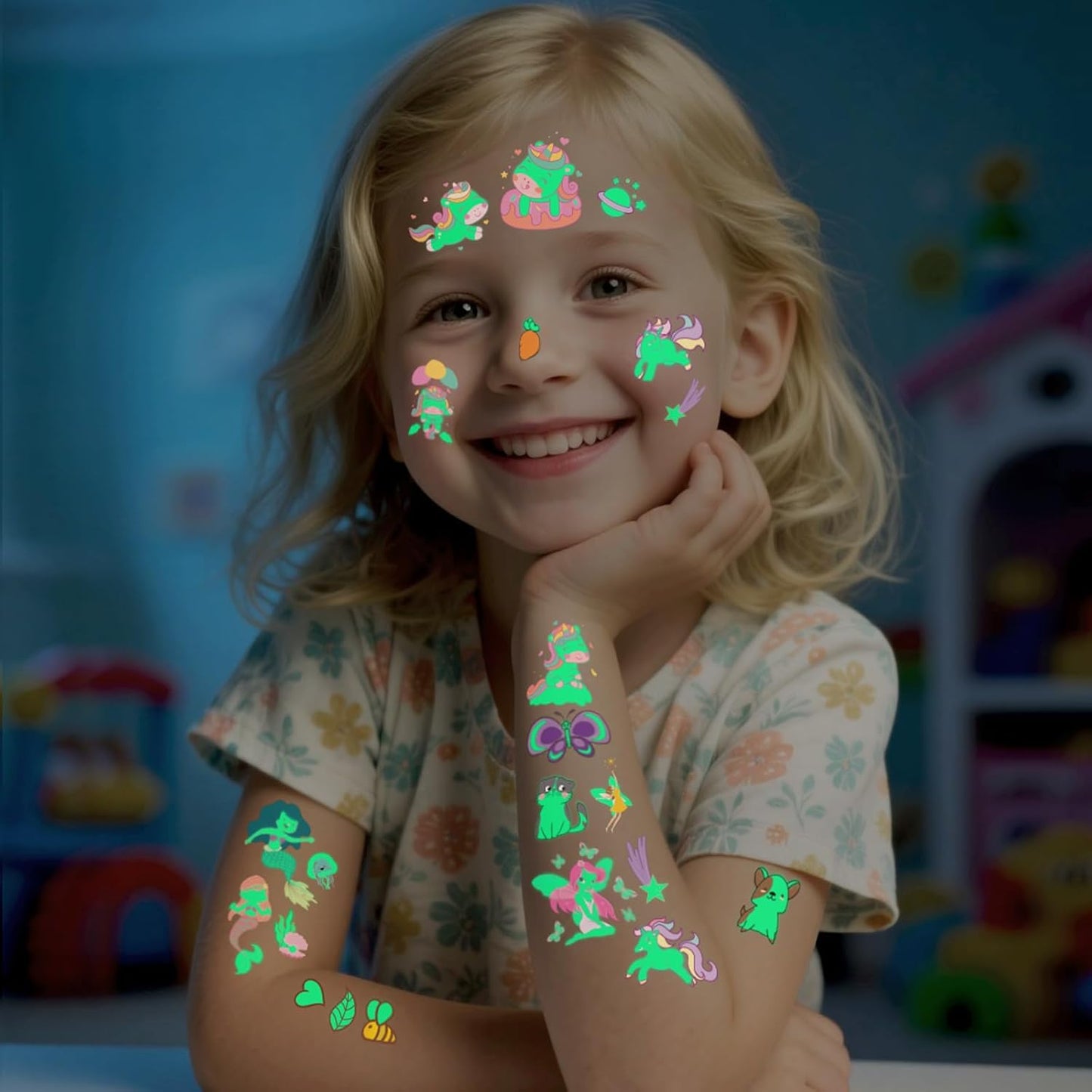 310 Pcs Luminous Temporary Tattoos For Kids,Mixed Styles Glow In The Dark Tattoos for Boys and Girls,Butterfly Dinosaur Pirate Mermaid Fake Tattoo Stickers,Glow Party Supplies Arts and Crafts