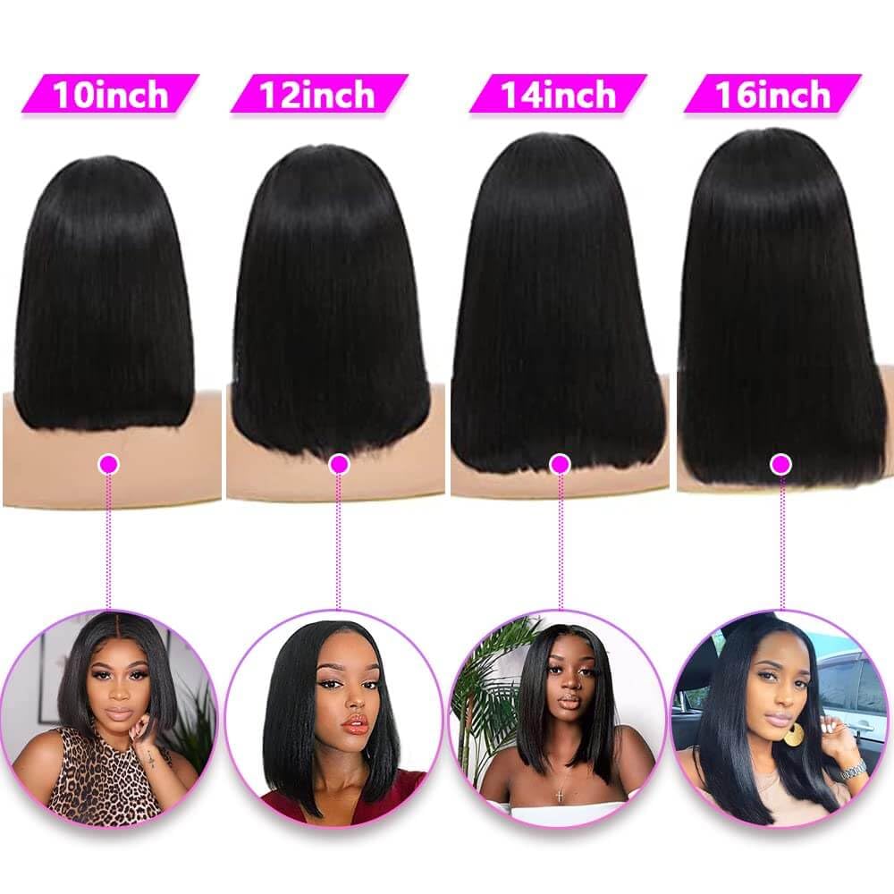 MUXFILLA 10 Inch Bob Wig Human Hair 13x4 HD Lace Front Wigs Pre Plucked Short Straight Lace Frontal for Black Women 180% Density Glueless, Nature Black