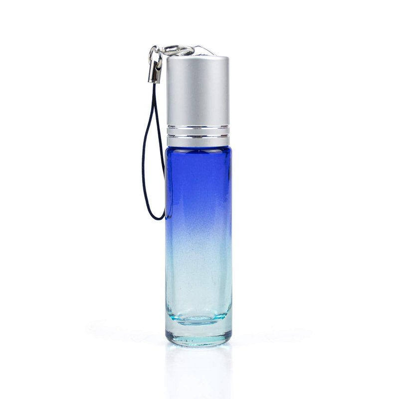 Foraineam 24 Pack 10ml Gradient Color Glass Essential Oil Bottles with Stainless Steel Roller Ball and Silver Hanging Lid