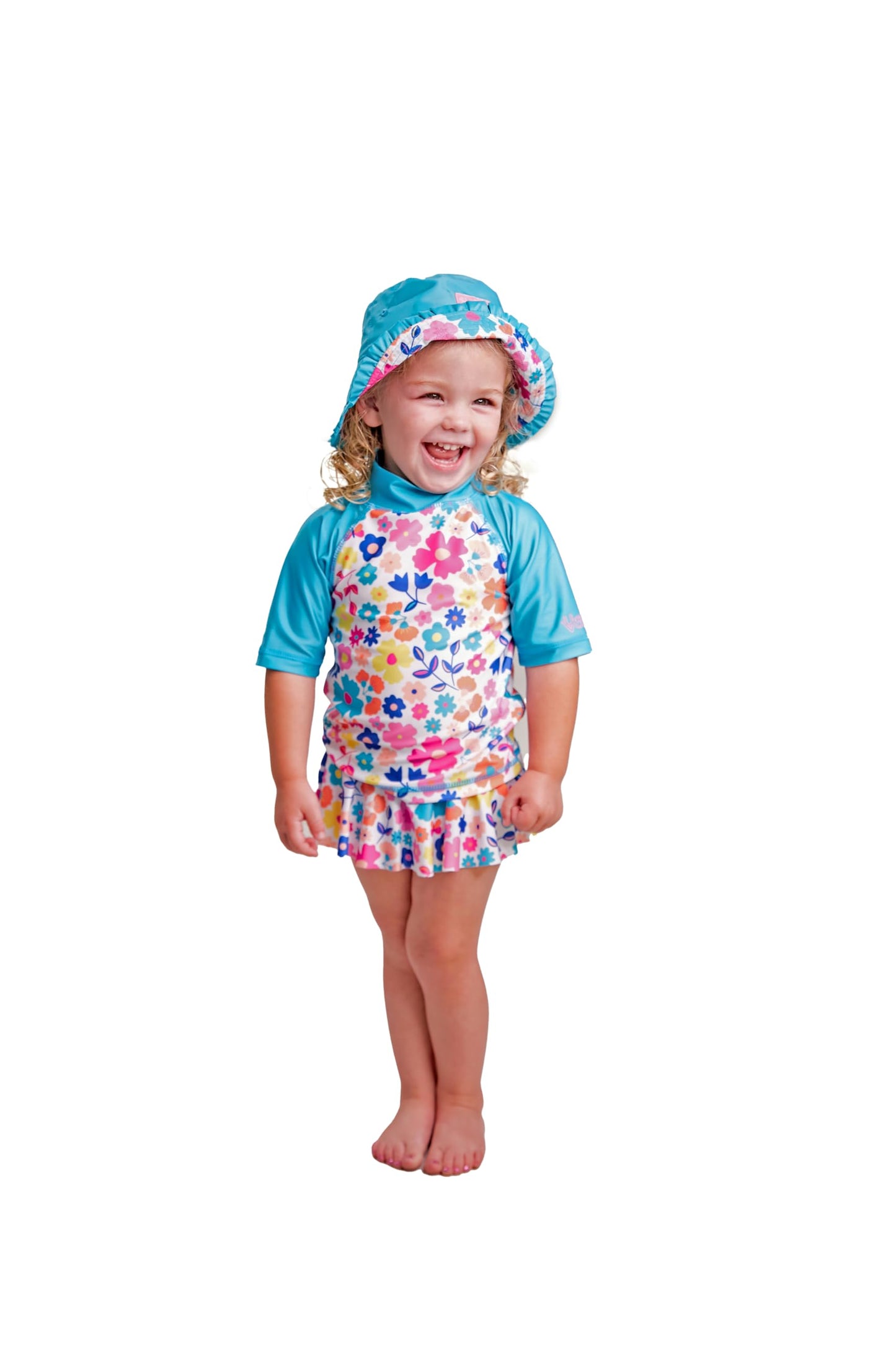 UV SKINZ UPF 50+ Girls 3-Piece Swim Set (7, Blue Ditzy Floral)