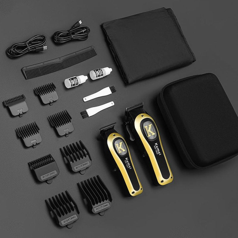 KEMEI Professional Clippers and Trimmers Set, Cordless Hair Clippers Trimmers for Men, Rechargeable Barber Hair Cutting Kit