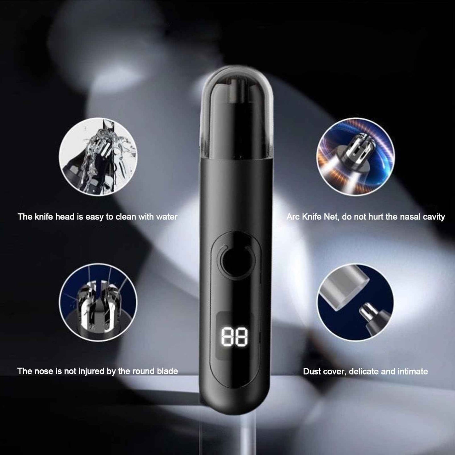 HILYC Professional Nose Hair Trimmer, LED Display, USB Rechargeable, Waterproof Double-Edge Blade for Men, Women, IPX7 Rated, 2025 Model (Round Bottom)