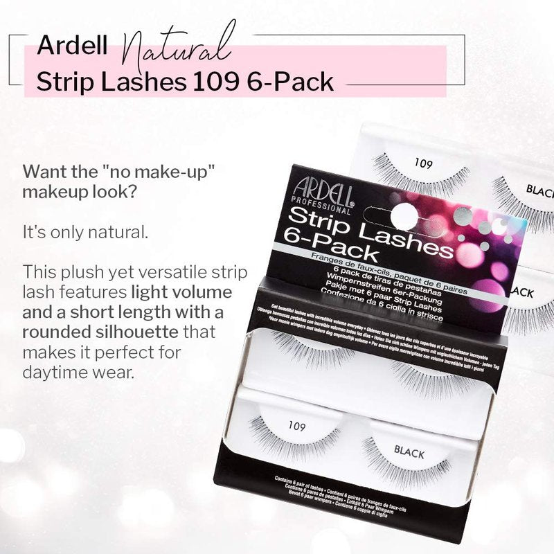 Ardell False Eyelashes Strip Lashes Natural 109 Black, (6 Pairs Per Pack) x 2 Pack