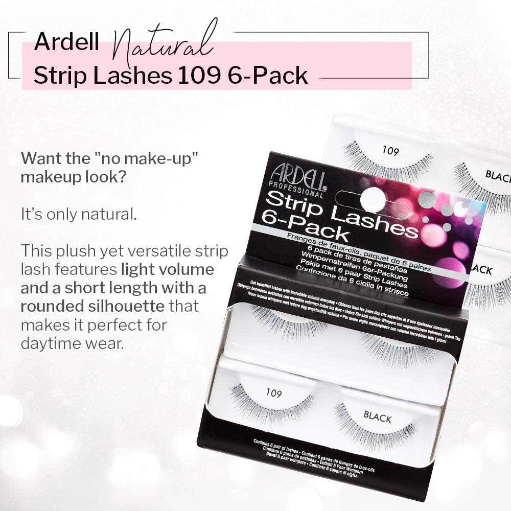 Ardell False Eyelashes Strip Lashes Natural 109 Black, (6 Pairs Per Pack) x 2 Pack