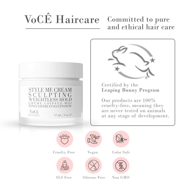 VoCÊ Haircare Natural Styling Cream | Anti-Frizz, Weightless Hold, Shine Enhancing, Non-Toxic, Vegan Haircare for All Hair Types with Argan Oil, Baobab Extract, Brazil Nut Oil (2 oz | 57 ml)