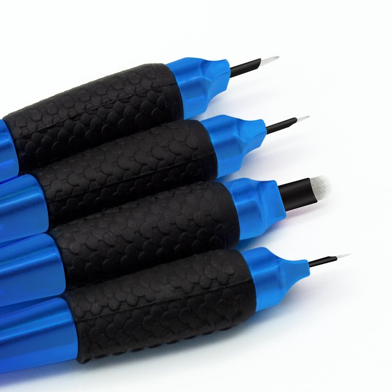 PMUBEAUTY 10Pcs Disposable Microblading pen sterilized 18 U-shaped 0.15mm Nano Blade Manual Eyebrow Pen Comfortable Rubber Grip with Pigment Sponge for Eyebrow Tattoo Permanent Makeup (18U 0.15mm)