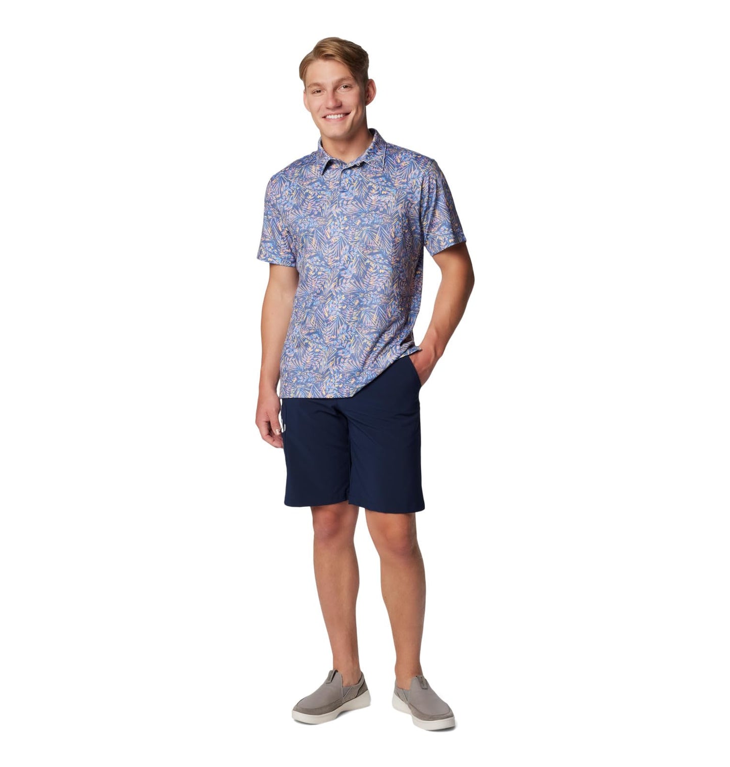 Columbia Men's Super Slack Tide Stretch Polo, Bluebell Tunado, Large