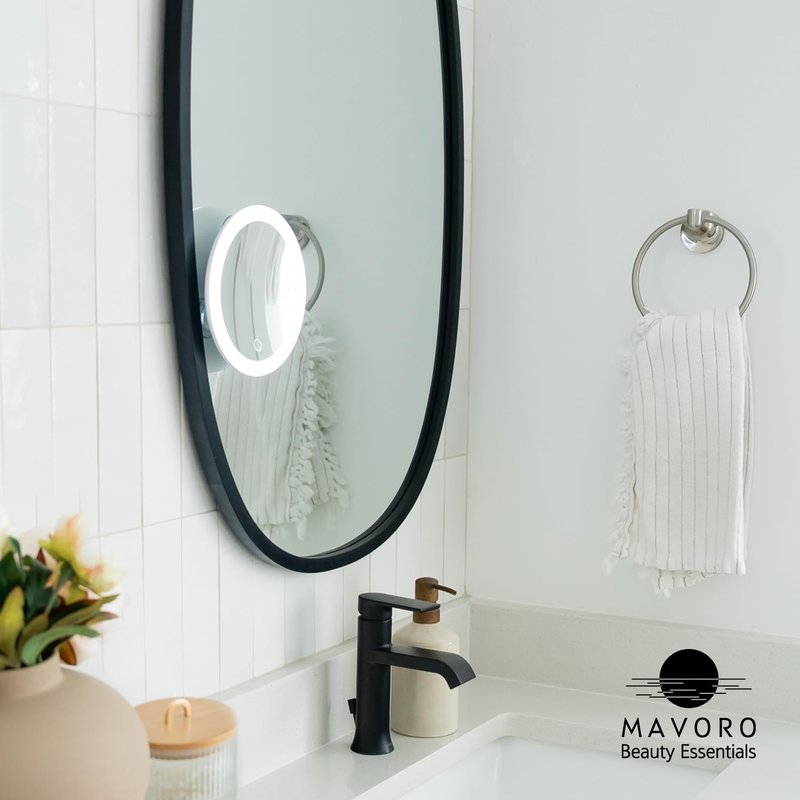 Mavoro 6.8" LED Magnifying Mirror with 3 Strong Suction Cups | 10X Magnification | Portable Lighted Travel Makeup & Cosmetic Mirror with Light (4 AAA Battery Operated |10X)