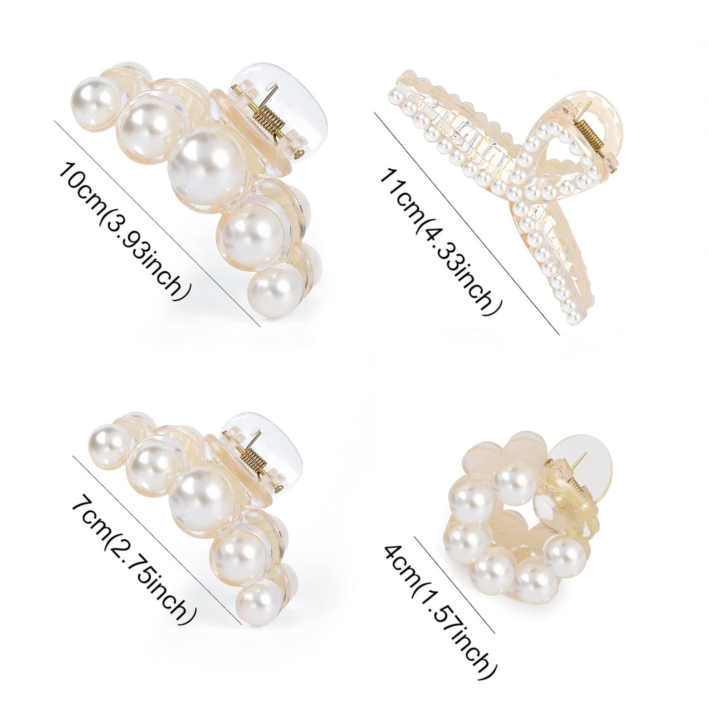 Mehayi 4 PCS Large Pearl Hair Claw Clips for Women Girls, Hair Barrette Clamps for Thick Thin Hair, Fashion Hair Accessories Headwear Styling Tools for Party Wedding