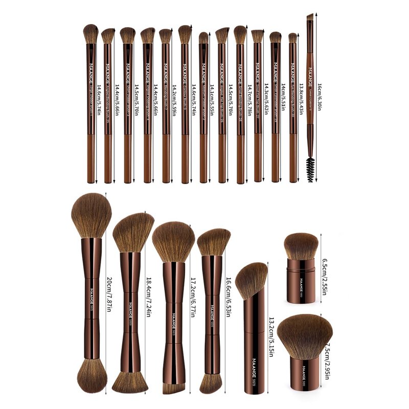 20 PCS Foundation Makeup Brush Set - Double-Ended Kabuki Brushes for Liquid & Powder | Brown Blending Tools