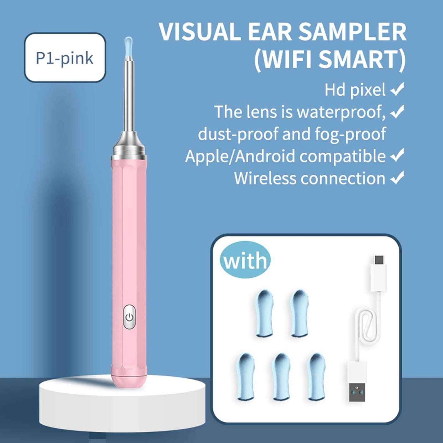 SHUWRWB Ear Wax Removal Tool - Visual Ear Sampler with 1080P HD and Ultra Wide Angle Camera,Ear Picker with High-Speed Transmission WiFi,Ear Cleaner with 3-Axis Gyroscope (Pink)