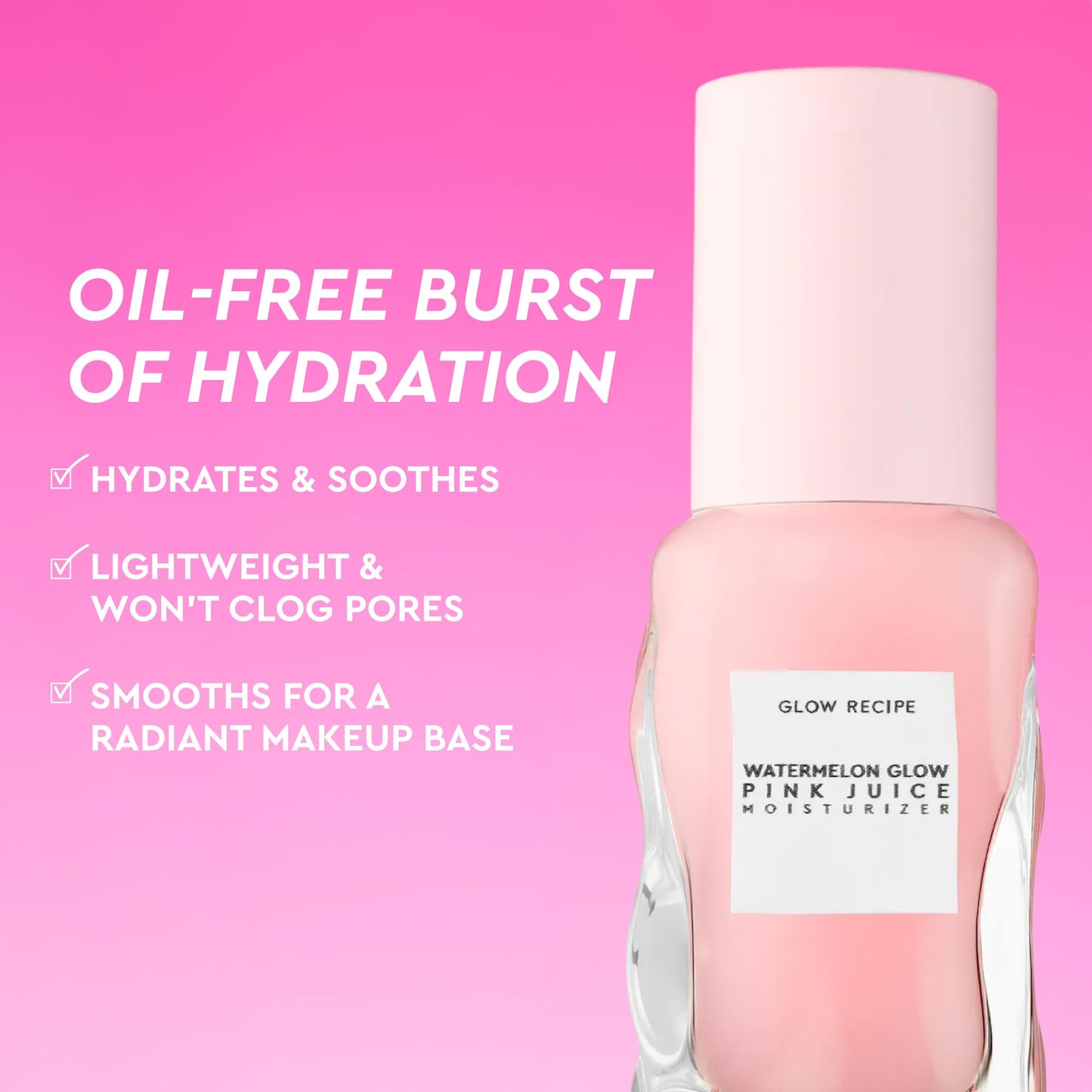 Glow Recipe Pink Juice Water Gel Moisturizer Travel Size, Korean Gel Moisturizer for Glass Skin, Oil-Free Hydrating Hyaluronic Acid Face Moisturizer for Oily Skin, Non-Comedogenic, Long-Lasting (25ml)