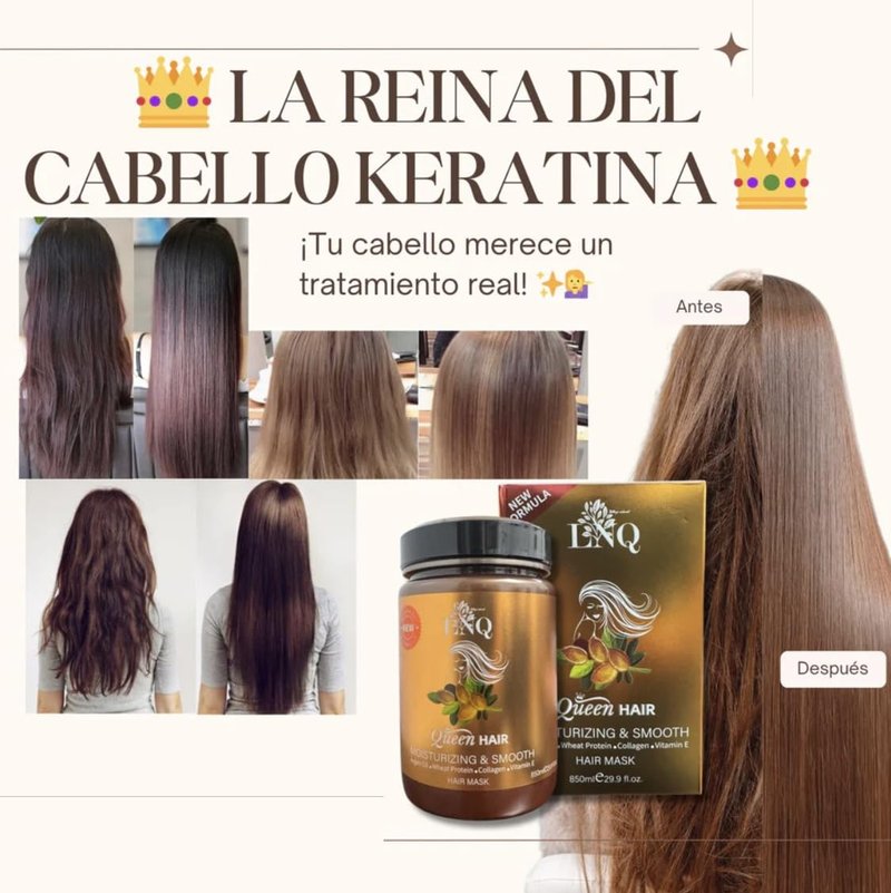 Keratina Capilar La Reina del Cabello – 850 ml – Con Argán, Colágeno, Proteína de Trigo y Vitamina E – Sin Sal ni Parabenos – Hidratación y Alisado Profundo