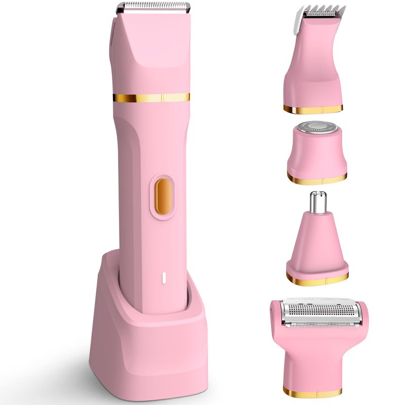 KINGTEE 5-in-1 Electric Bikini Trimmer for Women β IPX7 Waterproof Shaver, Cordless Body & Facial Razors for Women, Ceramic Blades, USB-C Rechargeable, Painless Hair Removal Kit (Pink)