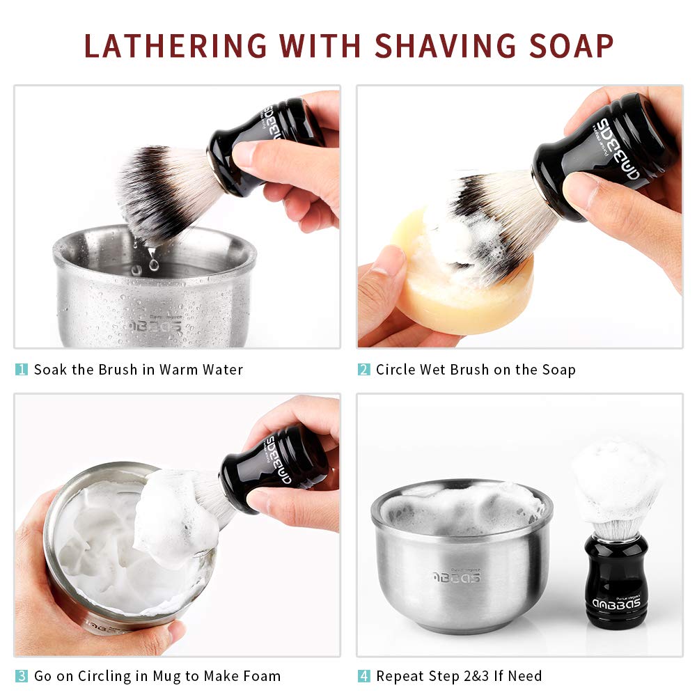 Anbbas Synthetic Badger Shaving Brush Set - 4-in-1 Kit with Stainless Steel Stand & Lathering Foam Bowl | Natural 3.5oz Shaving Soap Puck for Men