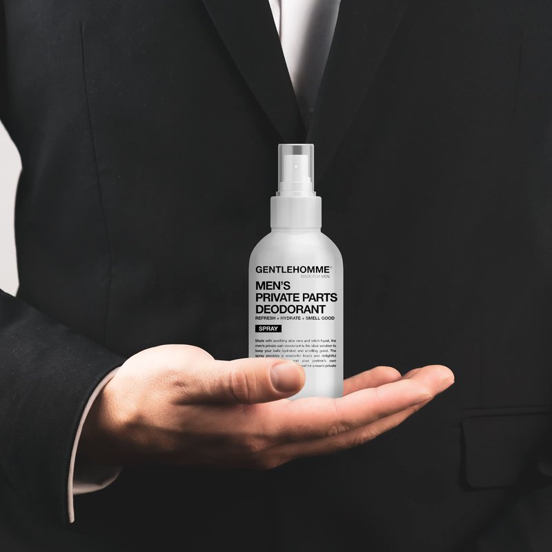 Men's Deodorant Spray for Intimate Areas - Anti-Chafing, Hydrating & Refreshing - with Aloe Vera & Witch Hazel - All Skin Types - Vegan - Amber Scent - 4oz