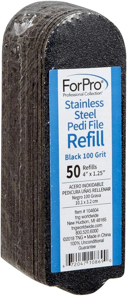 ForPro Professional Collection Stainless Steel Pedi File Refill, 180 Grit, White, EZ-Strip Peel Pedicure Refill Pads, 1.25” W x 4” L, 50-Count