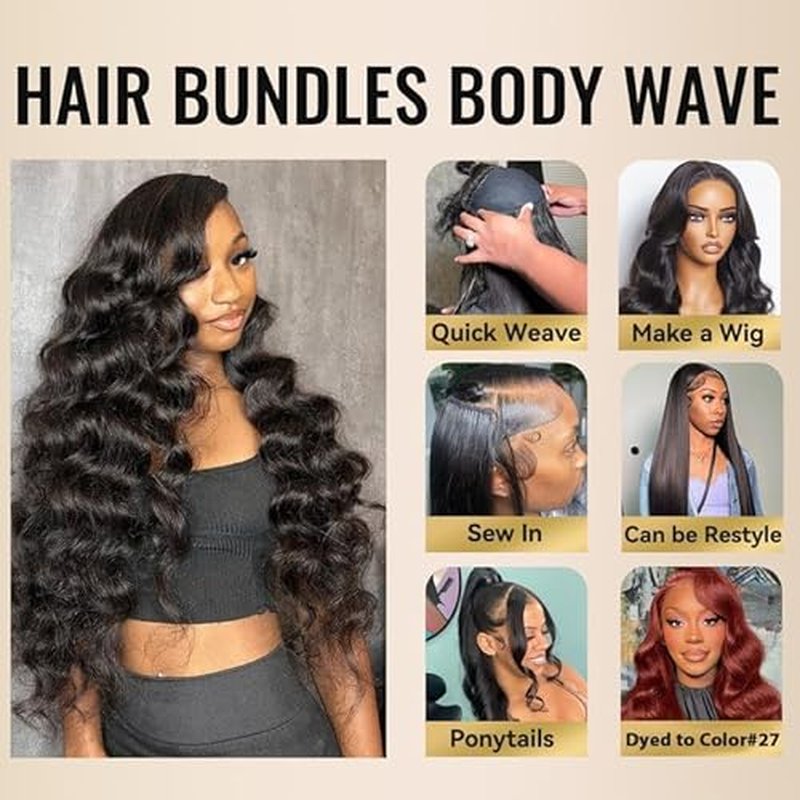 WEQUEEN Bundles Human Hair Body Wave 16A Brazilian Virgin Hair Bundles 16 18 20 Inch Thick Weave Natural Black