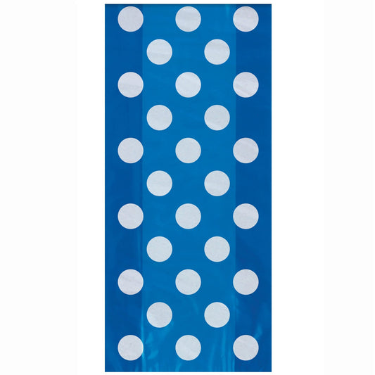 Royal Blue Polka Dots Cellophane Bags - 14" x 5.63" (Pack Of 20) | Premium Elegant Treat Bags For Gifts, Party Favors & Candy Packaging