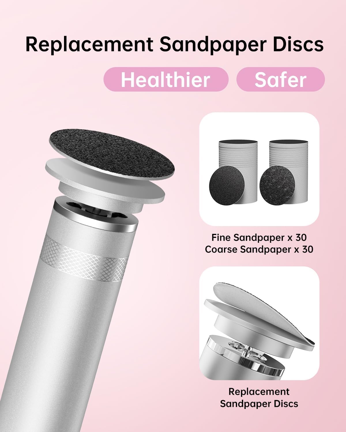 Electric Foot Callus Remover, Upgrade Electric Foot File Callus Remover for Feet, Adjustable Speed Foot File with 60 Pcs Sandpaper Discs, Foot Scrubber for Cracked, or Tough Skin and Calluses, Pink