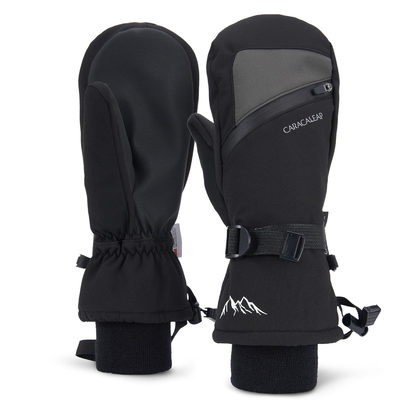 Winter Ski Mittens for Men Women Cold Weather- Warm Snow Snowboard Mittens Gloves Windproof & Waterproof, Thinsulate Warm Snow Sports Mitts with Pocket Skiing Snowboarding Mitts Gloves Black XS-S