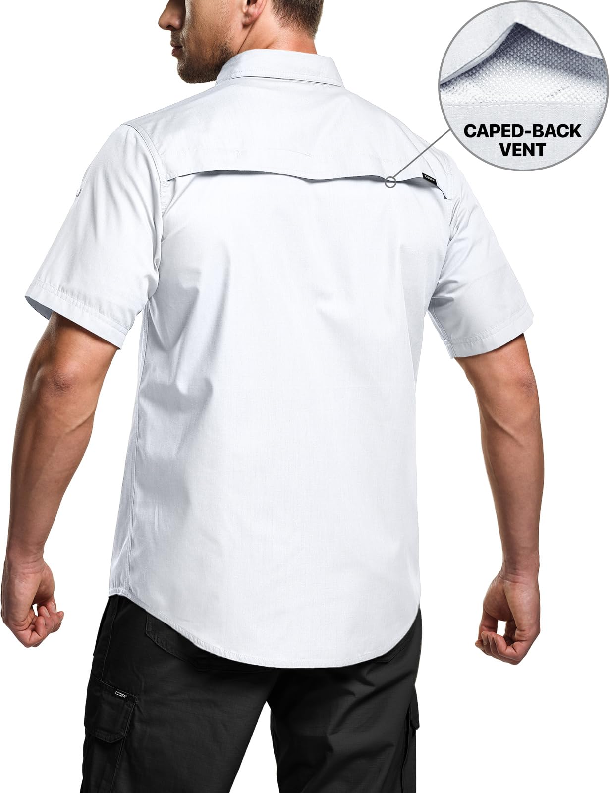 CQR Men's Short Sleeve Tactical Shirts, UPF 50+ Ripstop Military Work Shirts, Breathable Button Down Outdoor Hiking Shirt, Button Down Shirts White, XX-Large