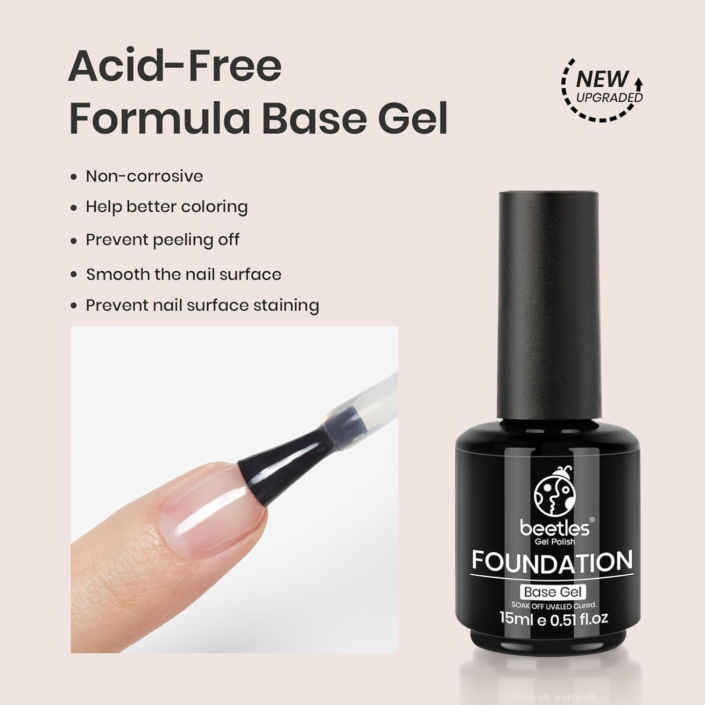 beetles Gel Polish Gel No Wipe Base Coat,15ml for Gel Nail Polish Soak Off LED Nail Lamp Gel Base Coat Upgraded Formula Long-Lasting DIY Home and Nail Salon