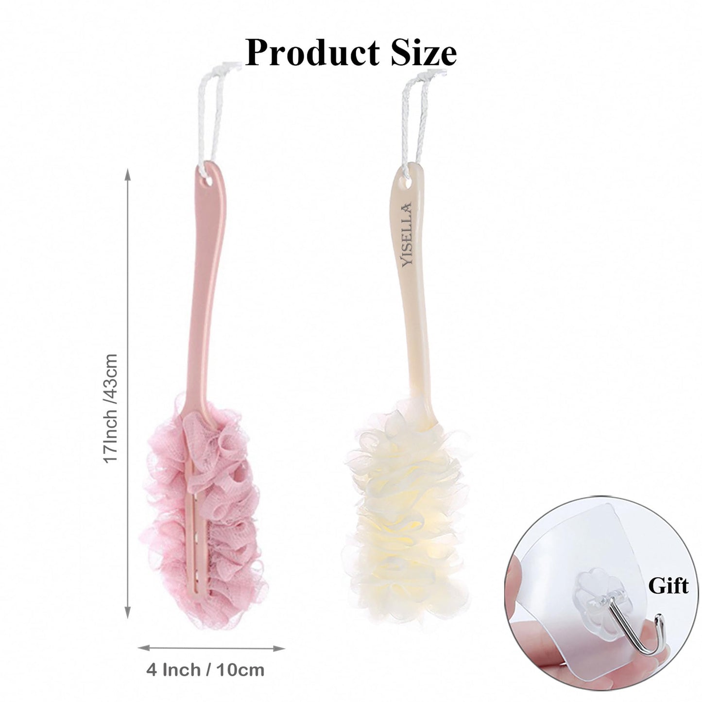 Back Brush Long Handle for Shower Sponges for Women,Back Shower Scrubber Loofah On A Stick Lufa with Long Handle