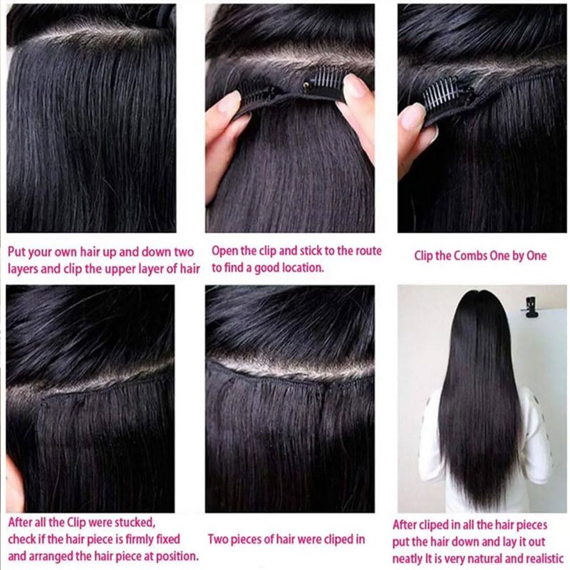 Clip In Hair Extensions Real Human Hair 16 Inch Straight Hair Clip in Hair Extensions Human Hair 120g 1B Natural Black Silky Thick Real 100% Human Hair for Women Virgin Hair