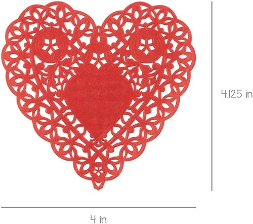 Hygloss Heart Doilies - 100 Pcs -4-Inch Red Paper Heart Shaped Doilies for Valentines Crafts, Table Settings - Ideal for Valentine Doily
