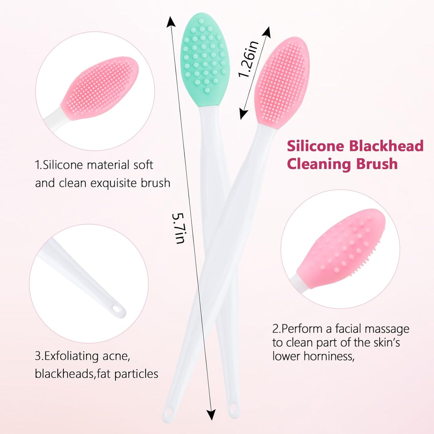 Silicone Face Scrubber, 2pcs Exfoliating Lip Brush, 2pcs Face Cleansing Brush & Silicone Facial Mask Brush Exfoliator Blackhead Skin Care Tool